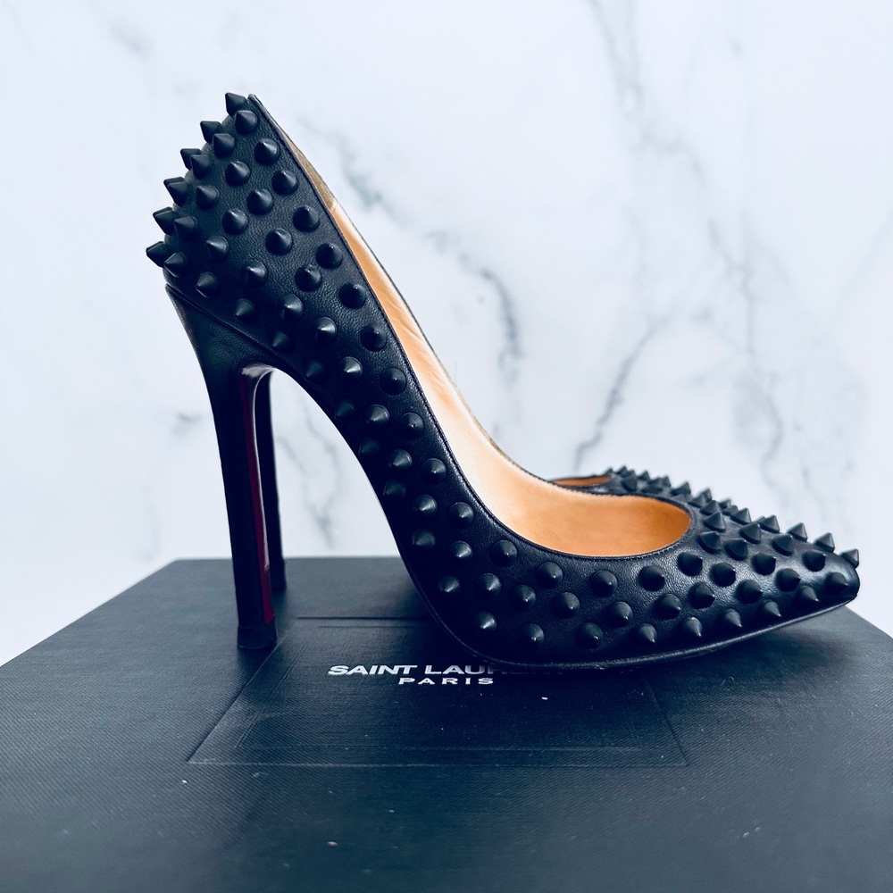 Christian Louboutin Black Spiked Leather Pointed-Toe Stiletto